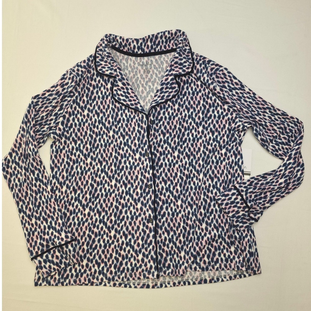 Roudelain Womens 2PC Pajama Set Leopard Navy/Pink Small Cozy Sleepwear PJs NWT